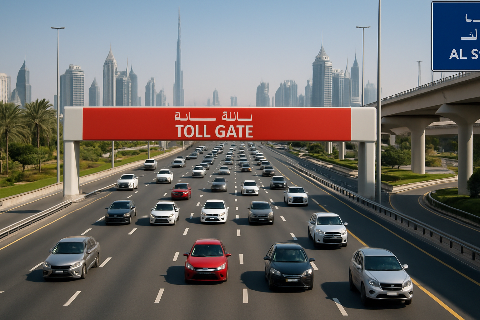 Efficient traffic flow on a paid road in Dubai