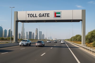 Modern UAE highway with electronic toll system Modern UAE highway with electronic toll system