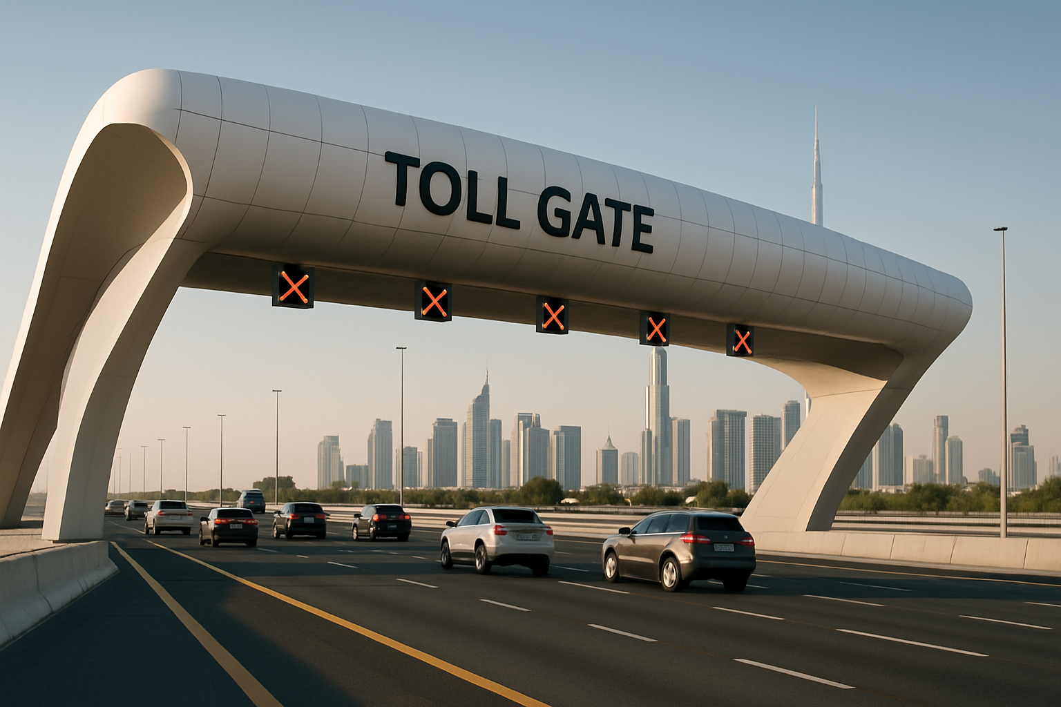 Modern toll gate on a Dubai highway